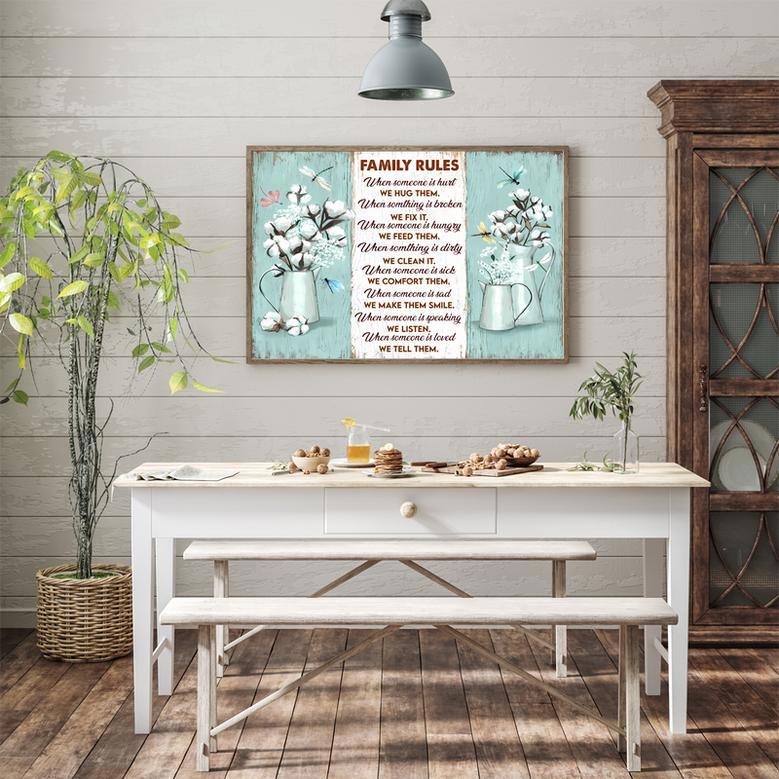 Dragonfly-Themed Family Rules Canvas - Inspirational Home Decor Art