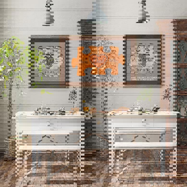 Family Puzzle Canvas - Custom Rustic Gift for Dad or Husband