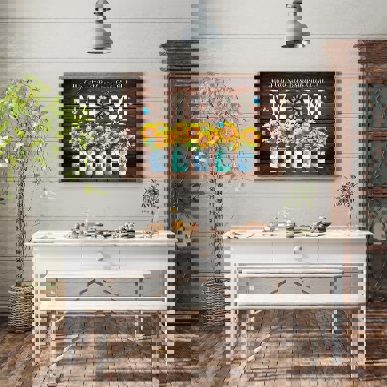 Mother's Day canvas wall art with sunflower wreath, My Greatest Blessings Call Me Mom, custom names, landscape orientation