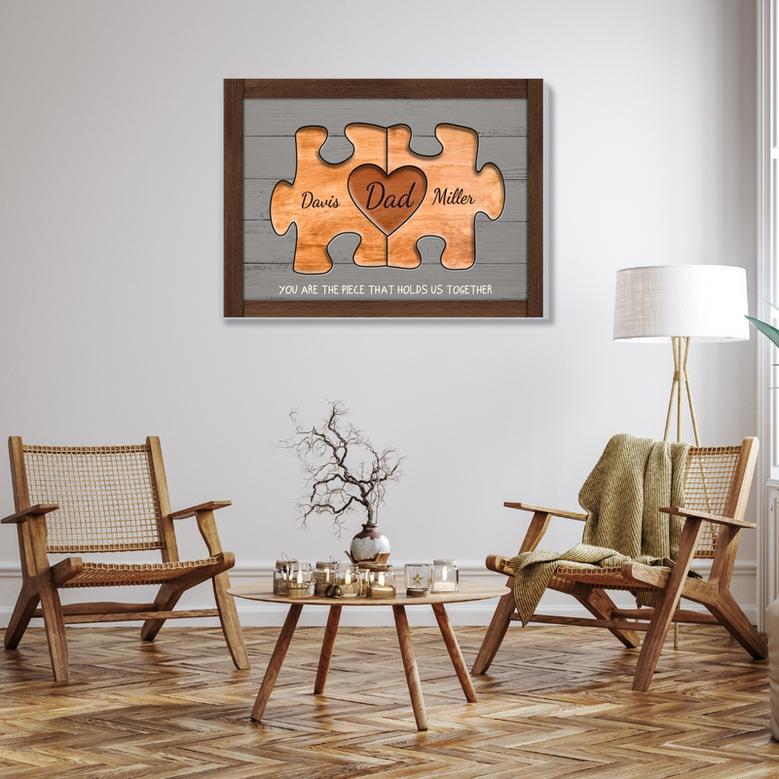 Custom Rustic Wood Puzzle Piece Canvas - Personalized Gift for Dad, Husband from Family