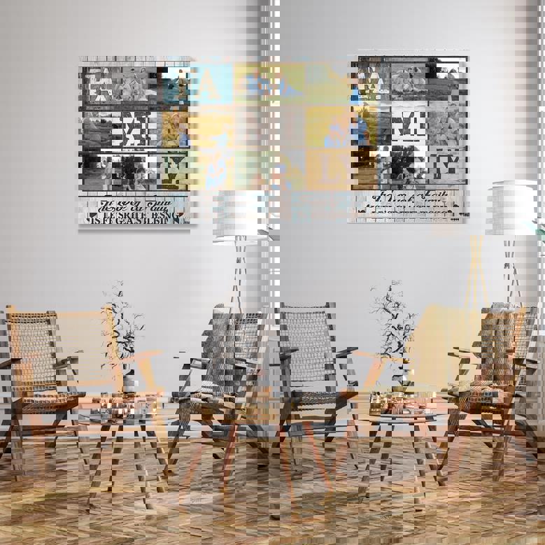 Love of a Family custom canvas print with inspiring family quote and script lettering, warm wall decor for living room or entryway