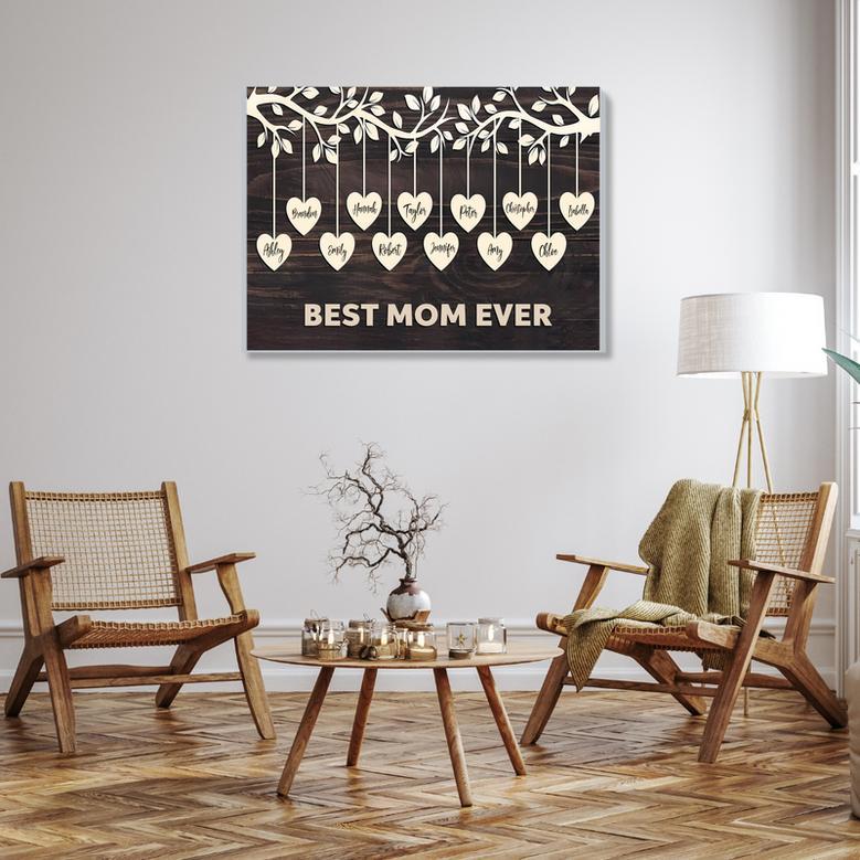 Personalized Family Tree Canvas Wall Art with Names – Mother’s Day Gift for Best Mom Ever