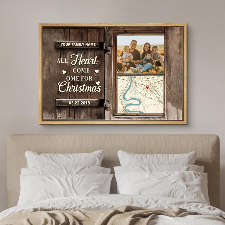 All Heart Come Home For Christmas Custom Map and Family Photo Canvas.