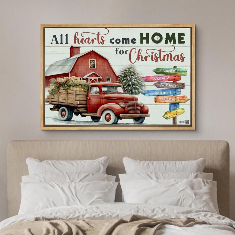 All Hearts Come Home for Christmas Custom Canvas With Family Name