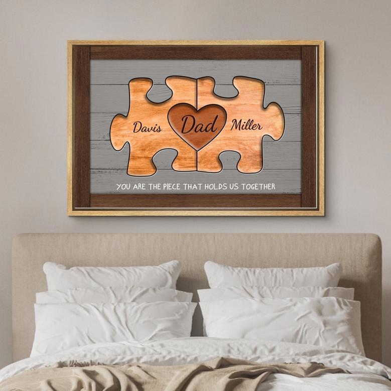 Custom Rustic Wood Puzzle Piece Canvas - Personalized Gift for Dad, Husband from Family