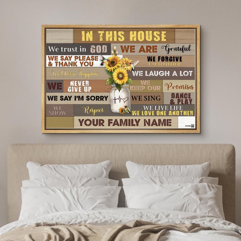 Family Rule Custom Family Name Canvas - In This House We Trust In God