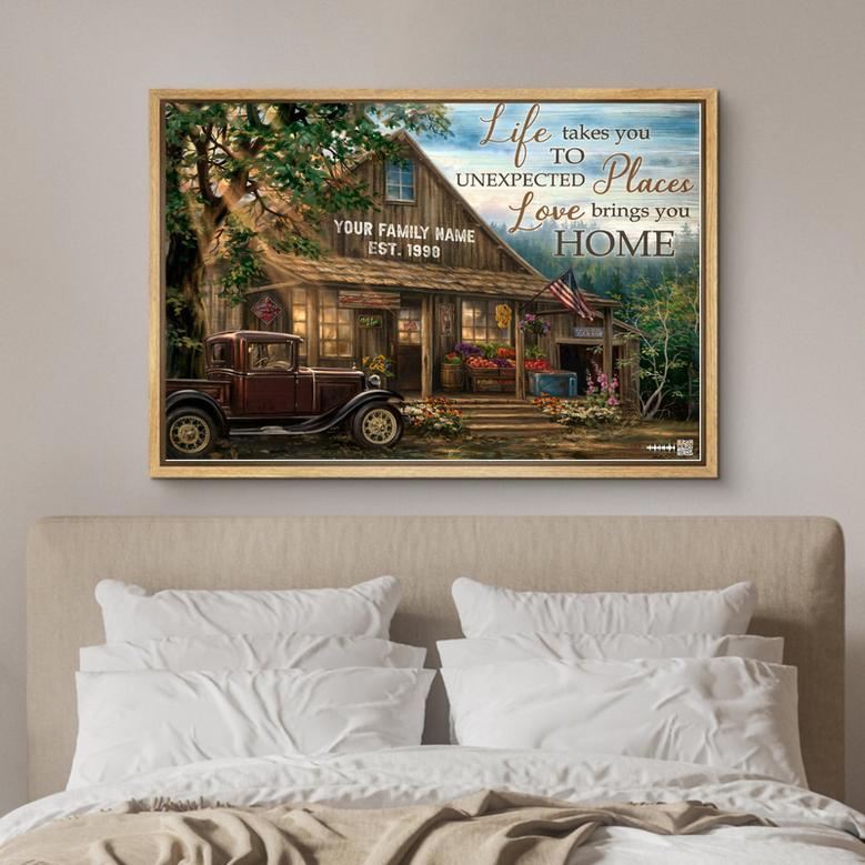 Life Take You to Unexpected Place Custom Canvas with Family Name