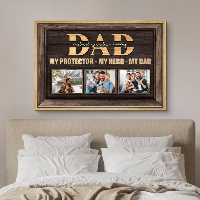 Personalized Canvas My Protector My Hero My Dad, Birthday Gift For Dad