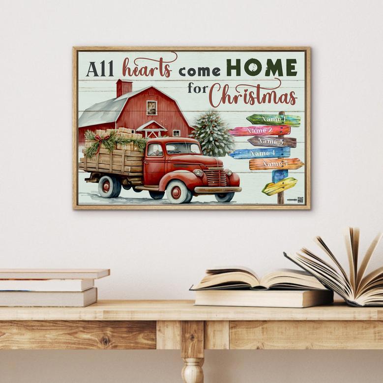 All Hearts Come Home for Christmas Custom Canvas With Family Name