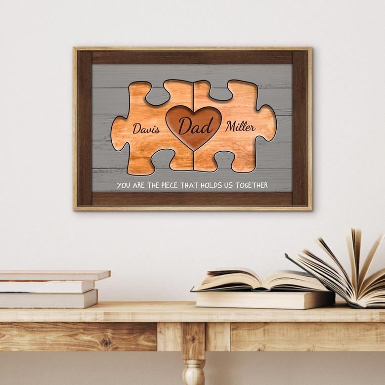 Custom Rustic Wood Puzzle Piece Canvas - Personalized Gift for Dad, Husband from Family