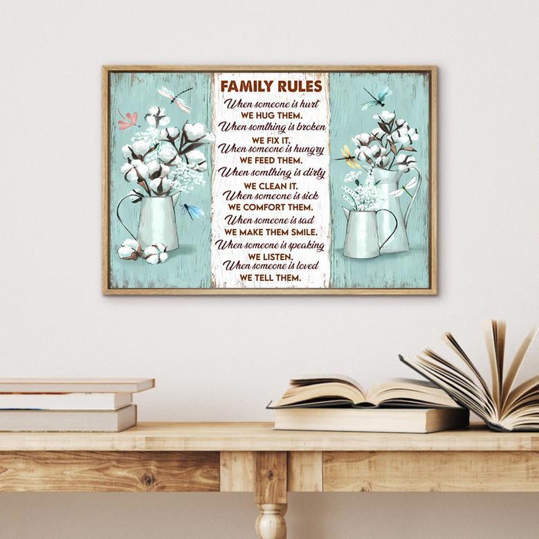 Dragonfly-Themed Family Rules Canvas - Inspirational Home Decor Art