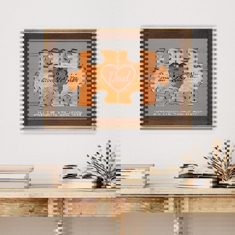 Family Puzzle Canvas - Custom Rustic Gift for Dad or Husband