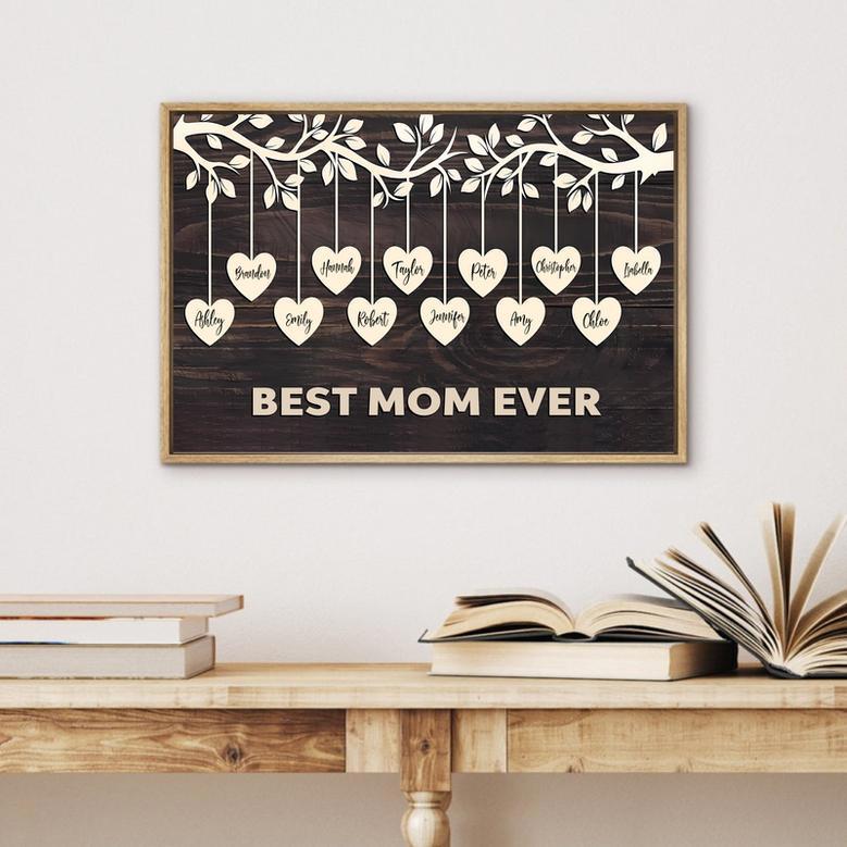 Personalized Family Tree Canvas Wall Art with Names – Mother’s Day Gift for Best Mom Ever