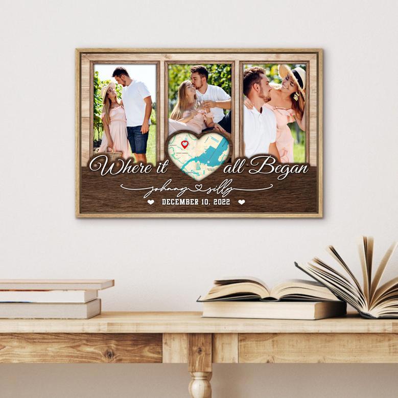 Where It All Began Custom Map Canvas Wall Art Newlywed Gift