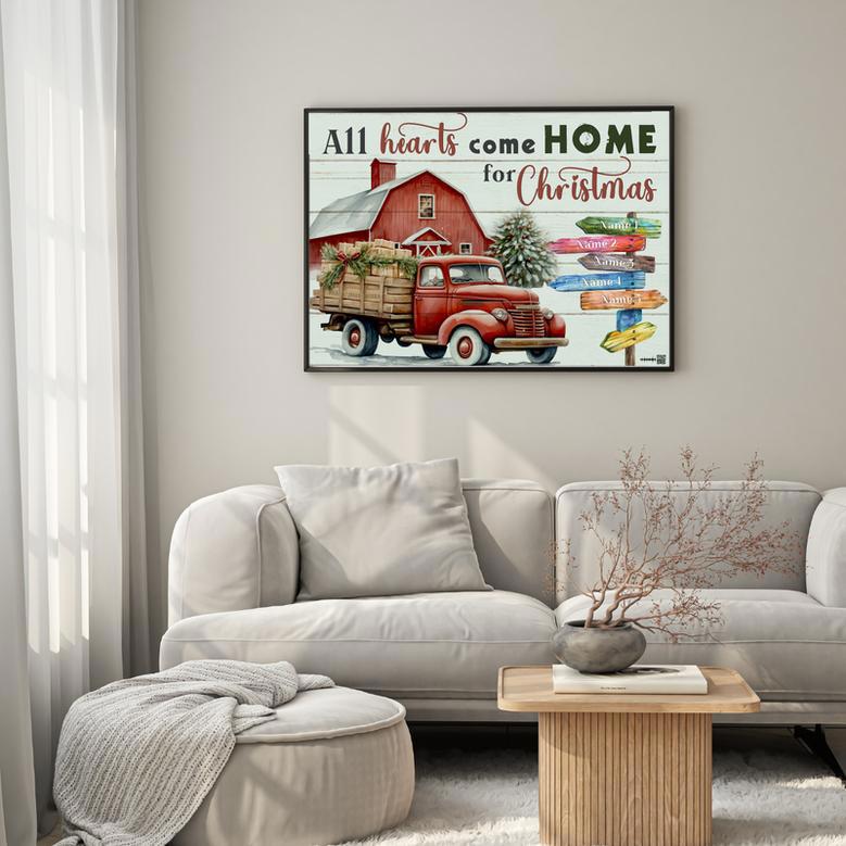 All Hearts Come Home for Christmas Custom Canvas With Family Name