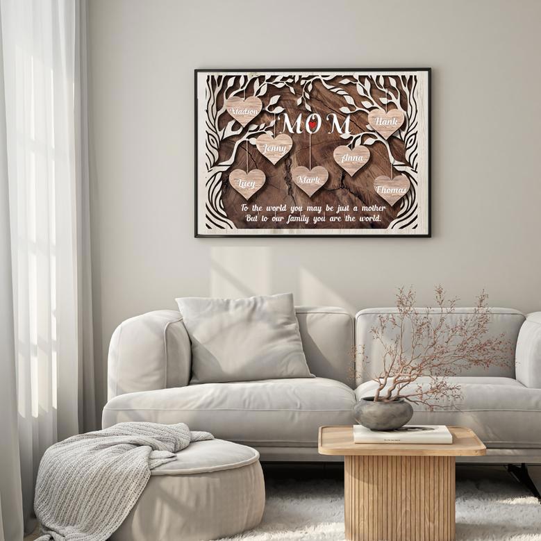 Custom Canvas Prints Wrapped Wood with Childs Names for Mother, Personalized Wall Art Family Sign