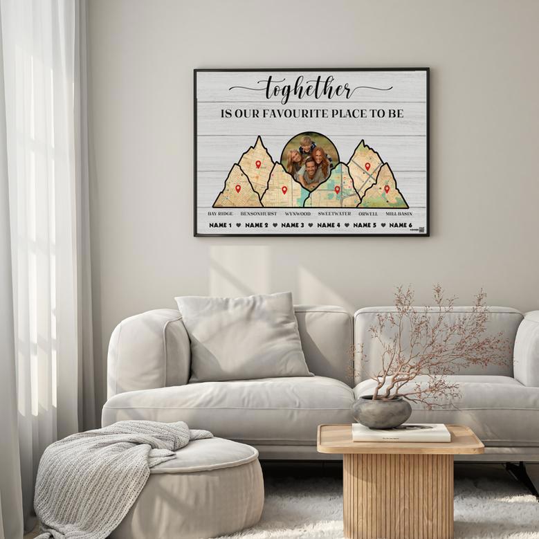 Custom Family Map Art Print on Canvas - Together Is Our Favorite Place