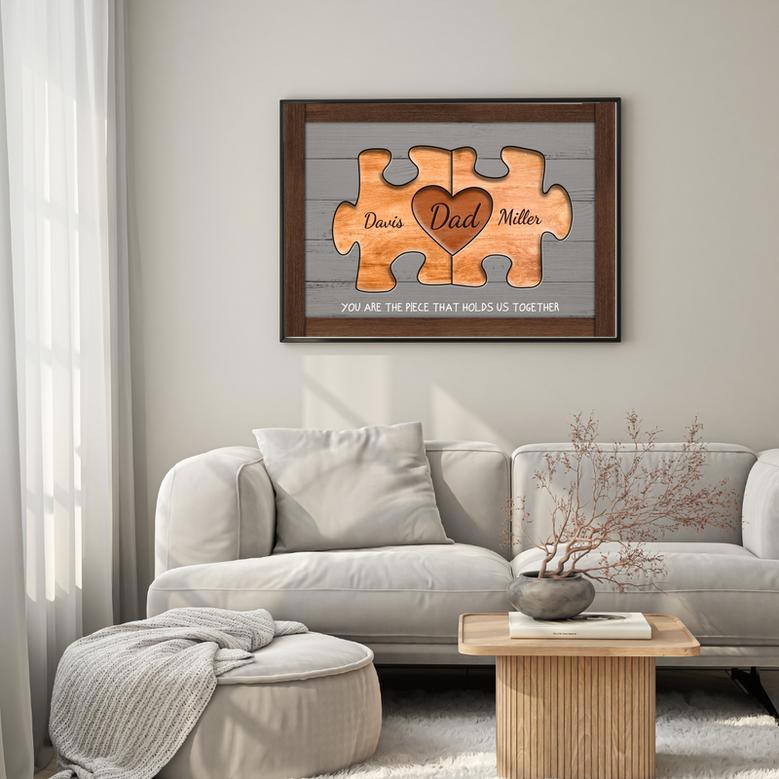 Custom Rustic Wood Puzzle Piece Canvas - Personalized Gift for Dad, Husband from Family