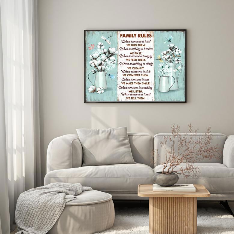 Dragonfly-Themed Family Rules Canvas - Inspirational Home Decor Art