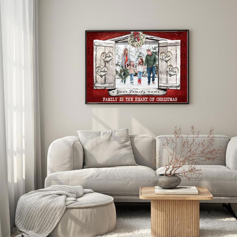 Family is the Heart of Christmas – Personalized Canvas with Custom Name and Photo