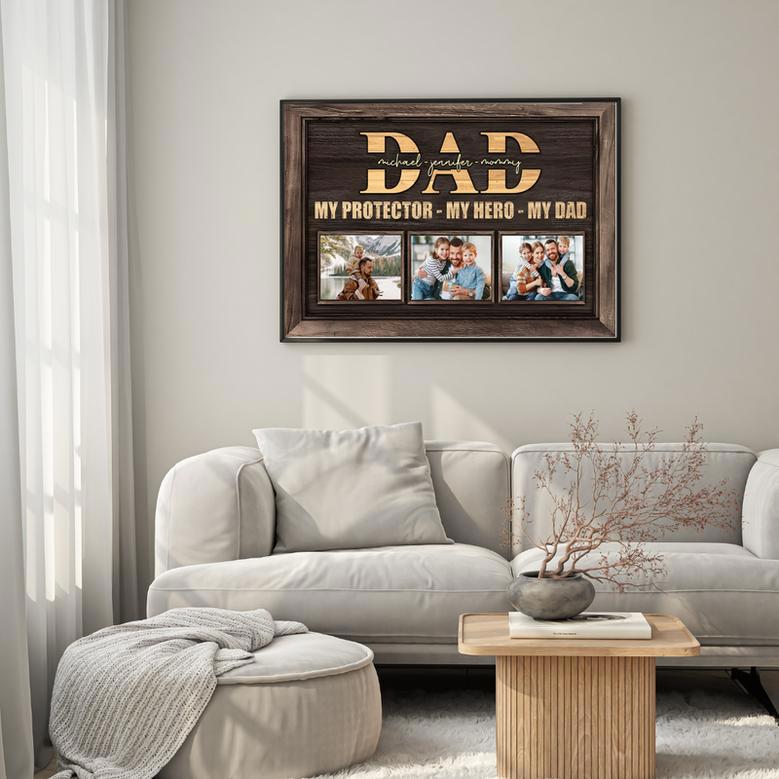 Personalized Canvas My Protector My Hero My Dad, Birthday Gift For Dad