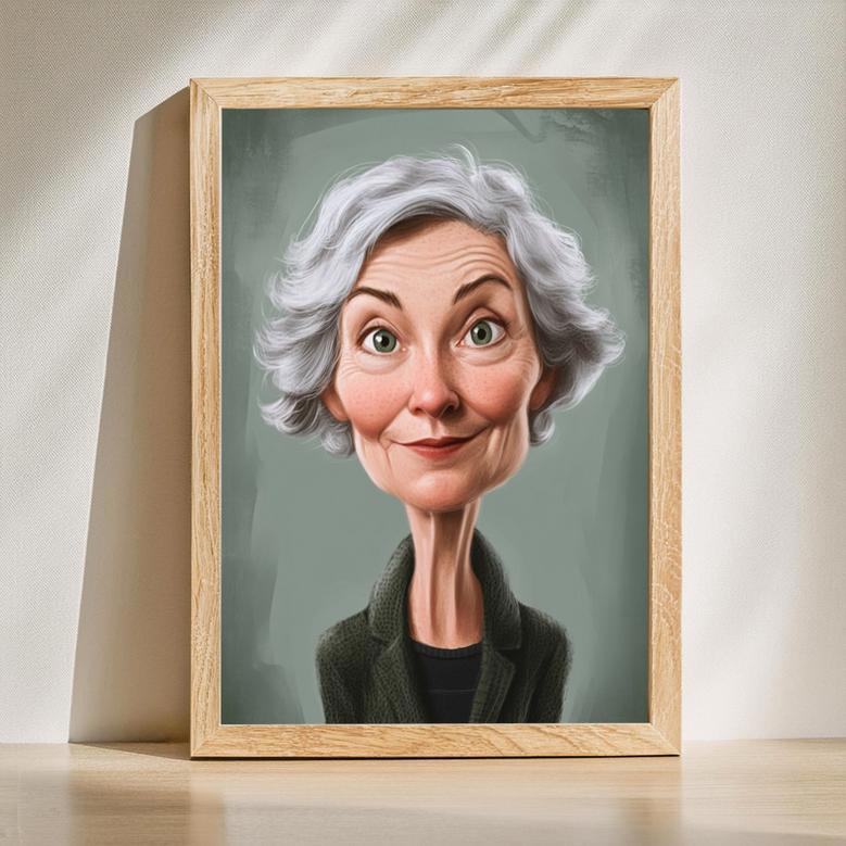 Aunt Caricature Portrait – Lighthearted Hand-Painted Wall Art