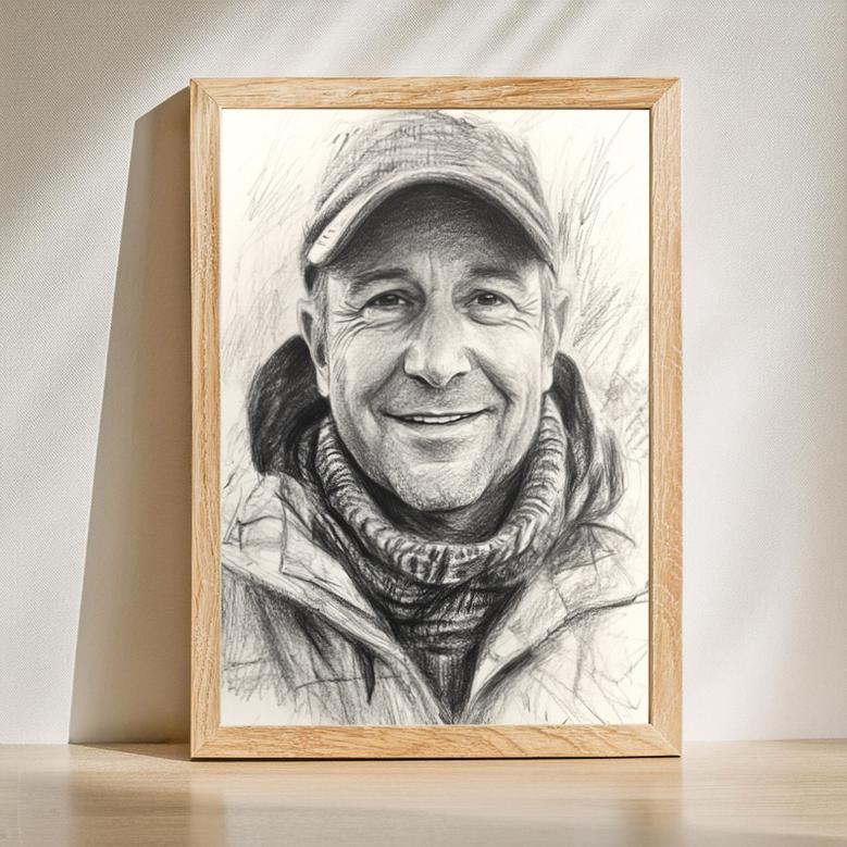 Dad Charcoal Portrait – Timeless Handcrafted Wall Art