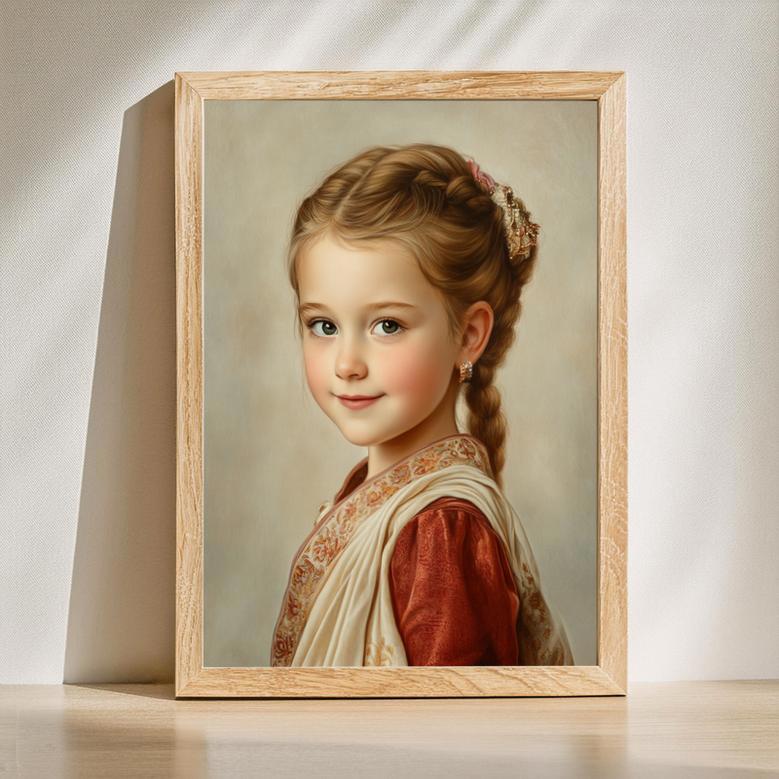 Daughter Family Regal Portrait – Royal-Inspired Personalized Decor