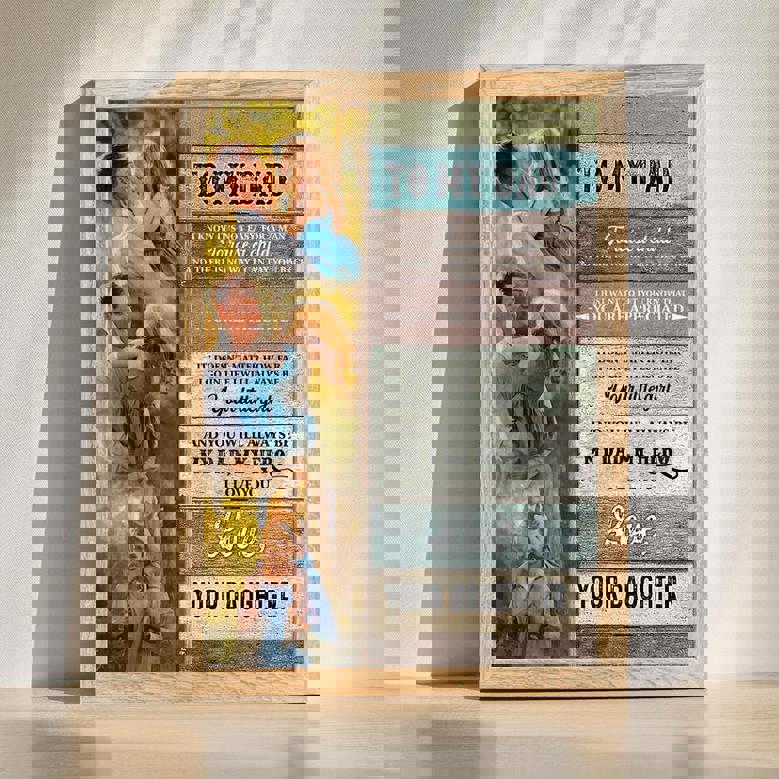 Father's Day dad canvas art with 'You'll Always Be My Dad, My Hero' quote, from daughter, personalized with name and date Father's Day dad canvas art with 'You'll Always Be My Dad, My Hero' quote, from daughter, personalized with name and date