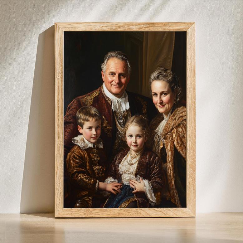 Family Regal Portrait – Majestic Hand-Painted Wall Decoration