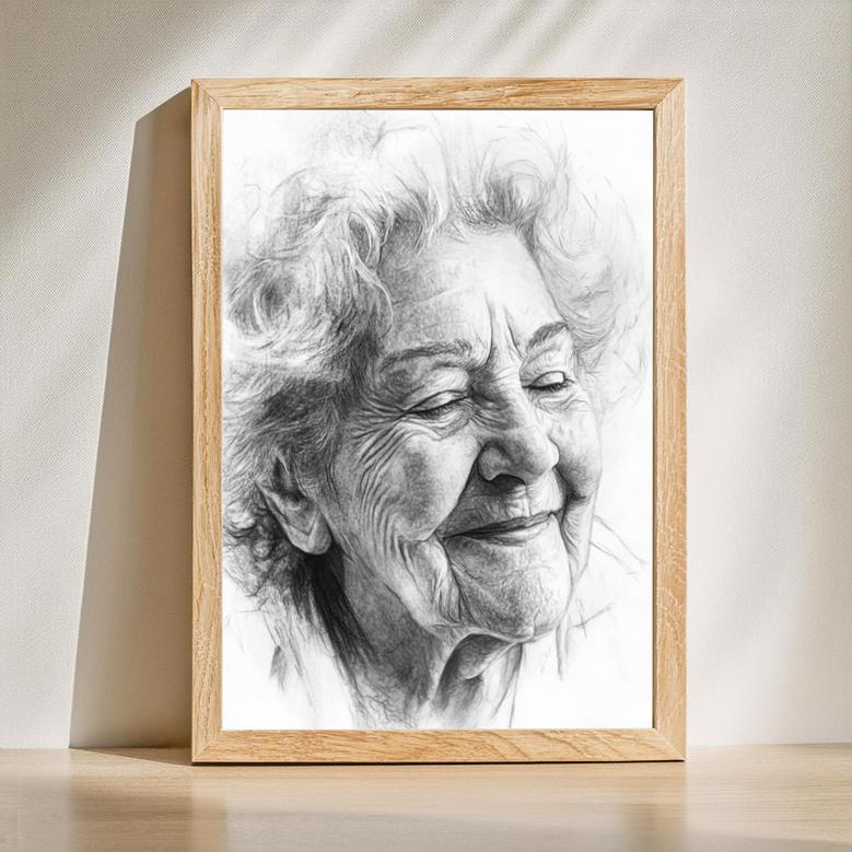 Grandma Charcoal Portrait – Classic Hand-Painted Family Art