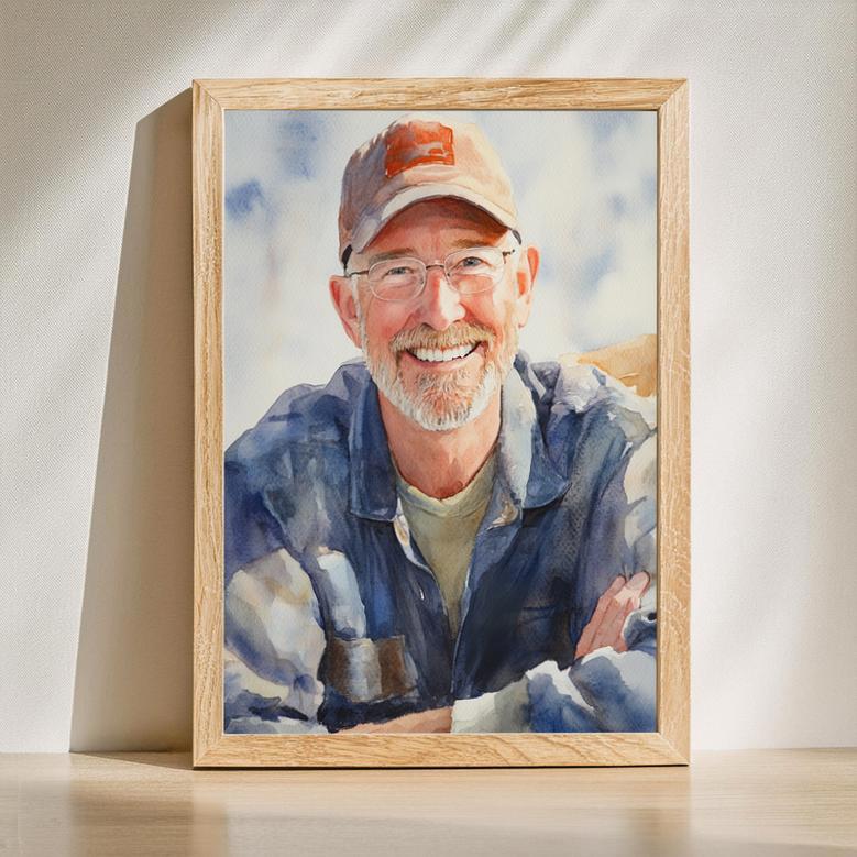 Grandpa Watercolor Portrait Unique Handcrafted Family Gift