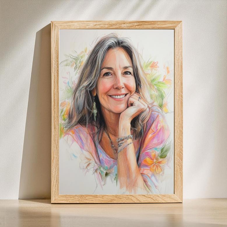 Mom Colorful Pencil Sketch Portrait – Artistic Handcrafted Keepsake