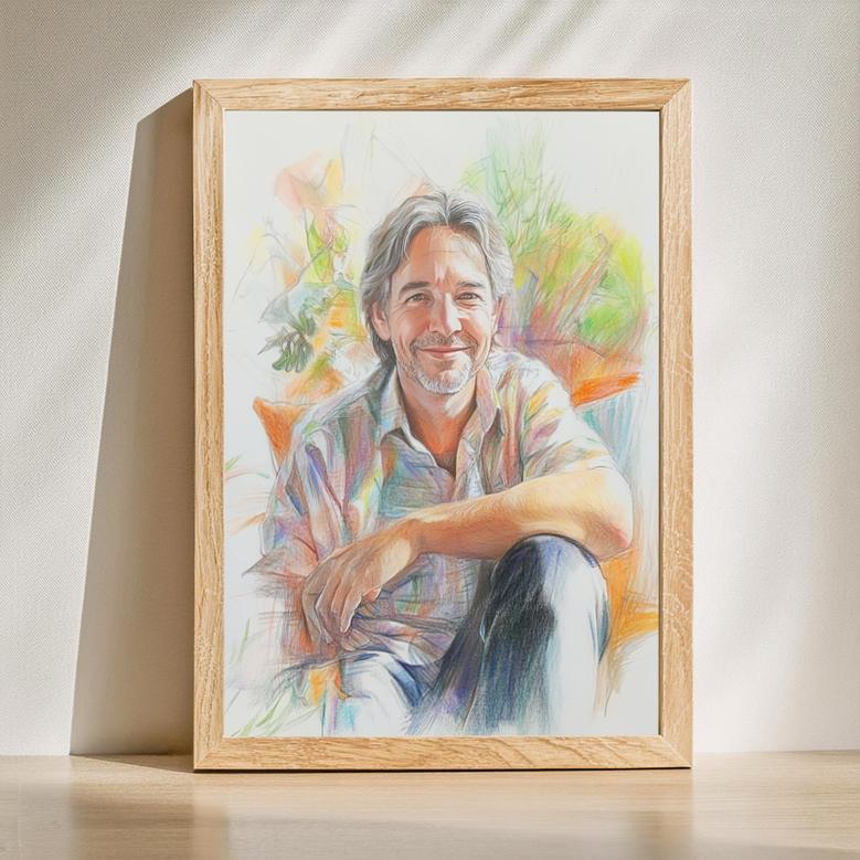 Uncle Colorful Pencil Sketch Portrait – Playful Personalized Wall Display