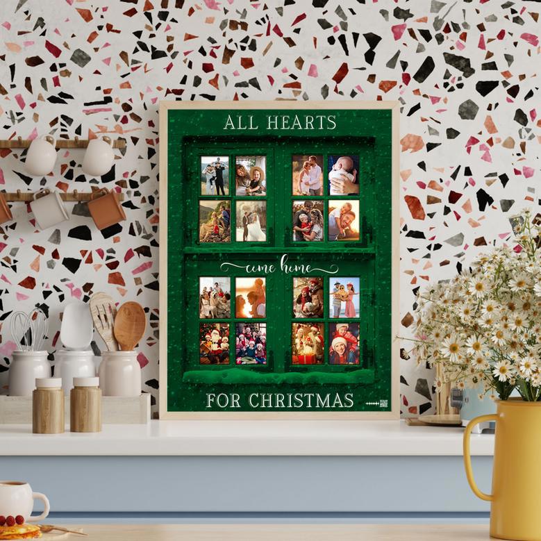 All Heart Come Home for Christmas Custom Photo Canvas Green Christmas Window