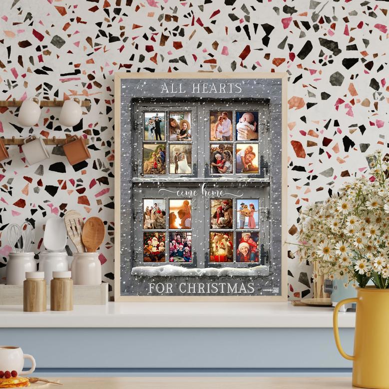 All Heart Come Home for Christmas Custom Photo Canvas Grey Christmas Window