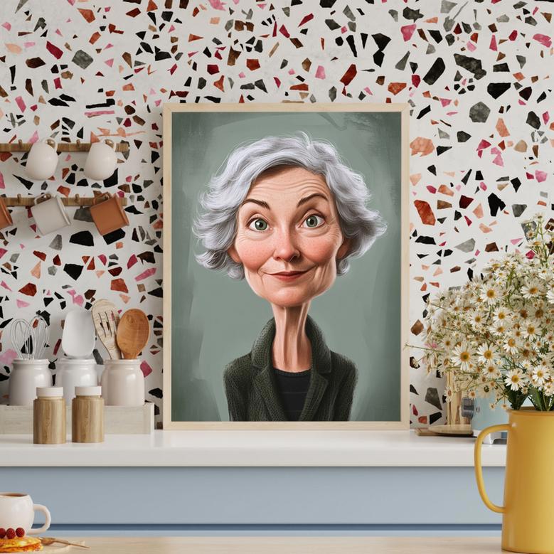 Aunt Caricature Portrait – Lighthearted Hand-Painted Wall Art