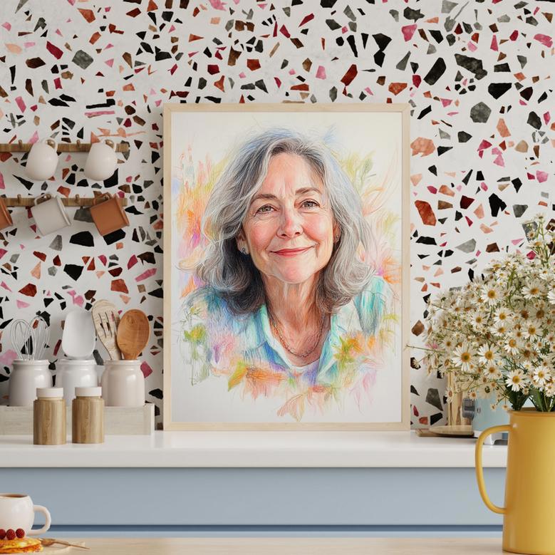 Aunt Colorful Pencil Sketch Portrait Lively Custom Family Art