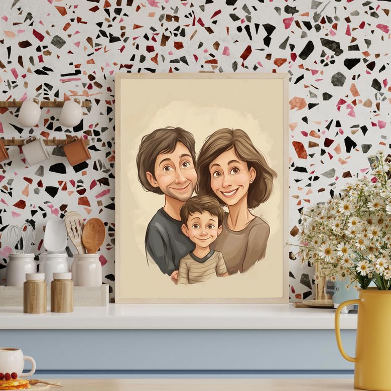 Family Caricature Portrait – Vibrant Custom Home Decoration