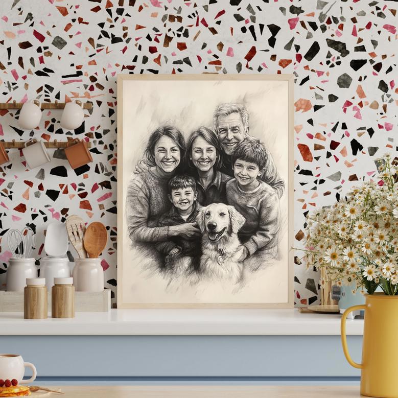 Family Charcoal Portrait – Timeless Custom Wall Decoration