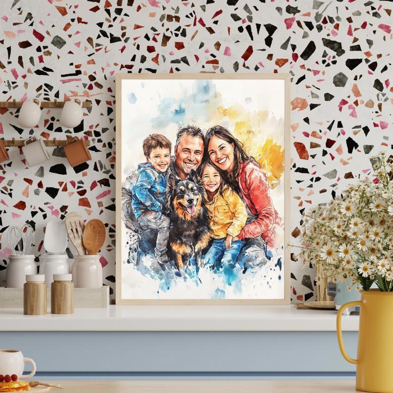 Family Watercolor Portrait – Treasured Hand-Painted Wall Art