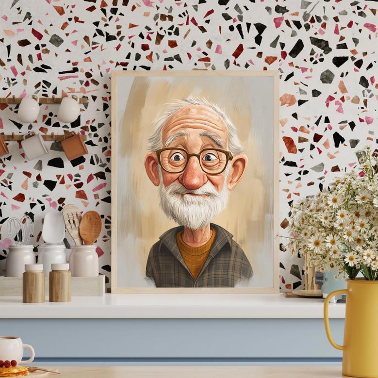 Grandpa Caricature Portrait – Unique Handcrafted Memory Art