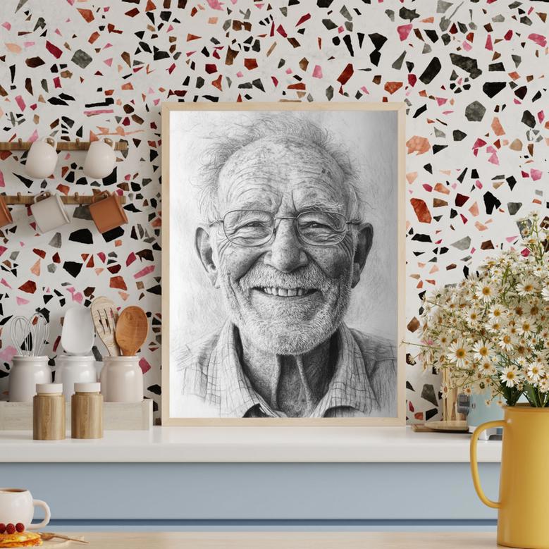 Grandpa Charcoal Portrait – Meaningful Handcrafted Memory Gift