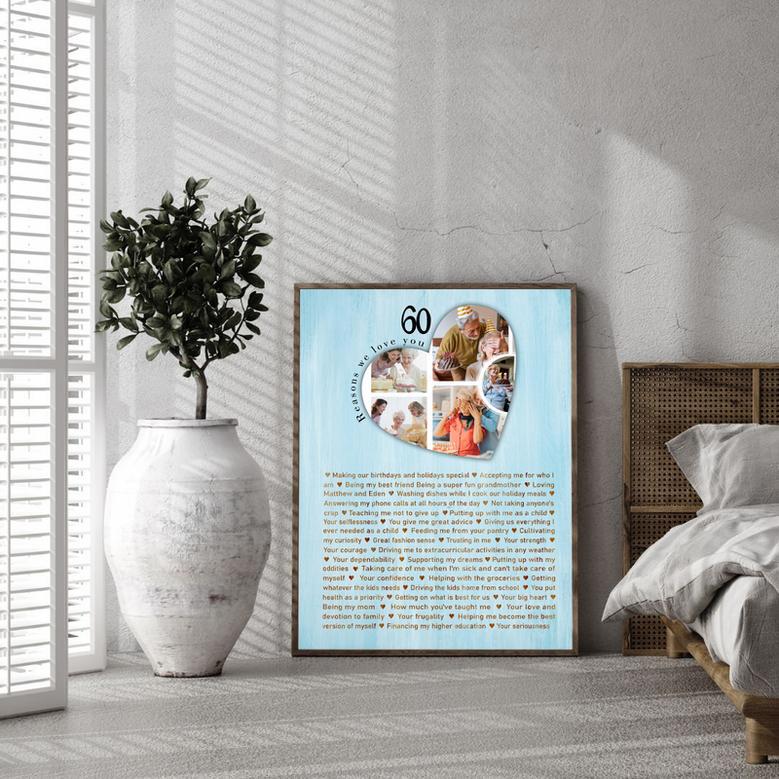 60 Reasons We Love You - Custom Photo Collage Canvas Gift for Mom_s 60th