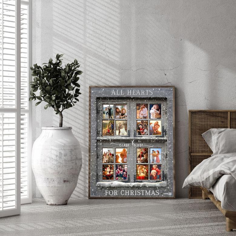 All Heart Come Home for Christmas Custom Photo Canvas Grey Christmas Window