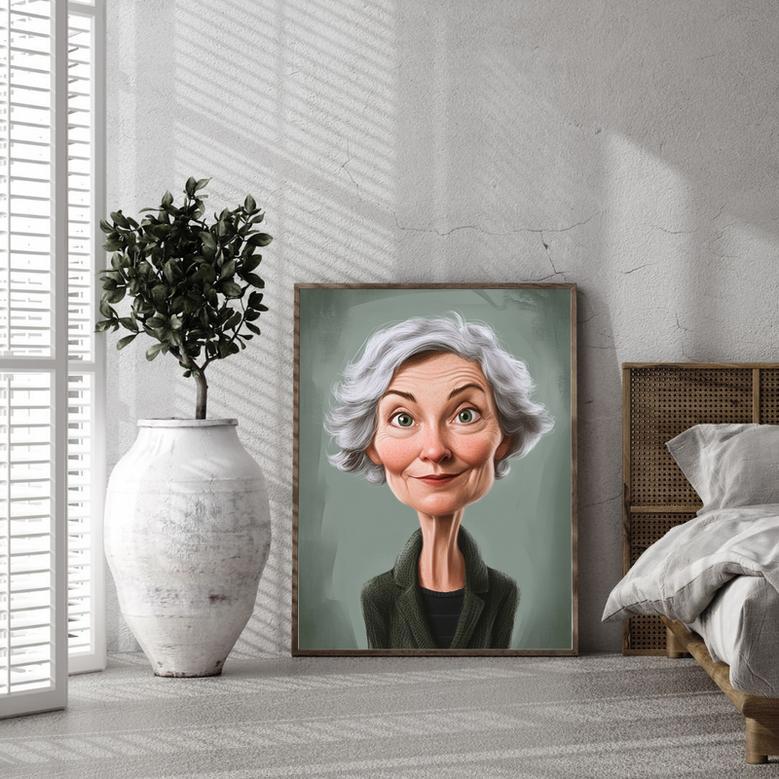 Aunt Caricature Portrait – Lighthearted Hand-Painted Wall Art