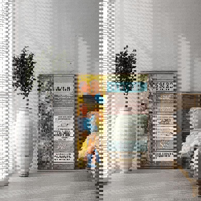 Father's Day dad canvas print with 'You'll Always Be My Dad, My Hero' from daughter, personalized names, elegant typography Father's Day dad canvas print with 'You'll Always Be My Dad, My Hero' from daughter, personalized names, elegant typography