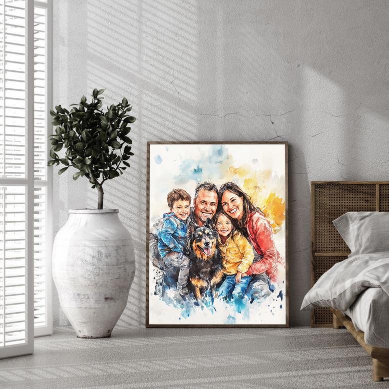 Family Watercolor Portrait – Treasured Hand-Painted Wall Art