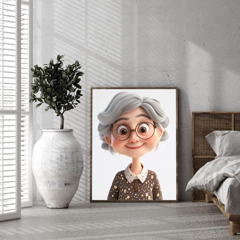 Grandma 3D Cartoon Portrait – Unique And Playful Wall Art