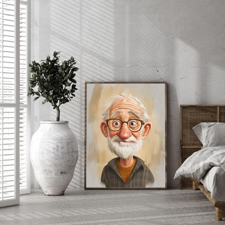 Grandpa Caricature Portrait – Unique Handcrafted Memory Art